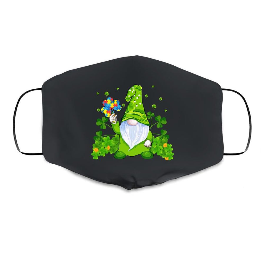 Autism Awareness Gnomes Shamrock St Patricks Day Cloth Face Mask-Cloth Face Mask-Cloth Face Mask-Black