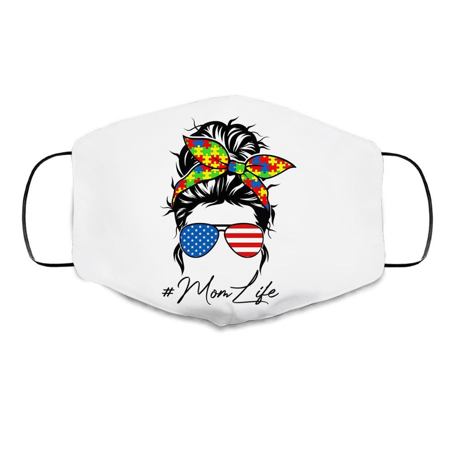 Autism Awareness Mom Life Proud Mom Messy Women Mothers Day Cloth Face Mask-Cloth Face Mask-Cloth Face Mask-White