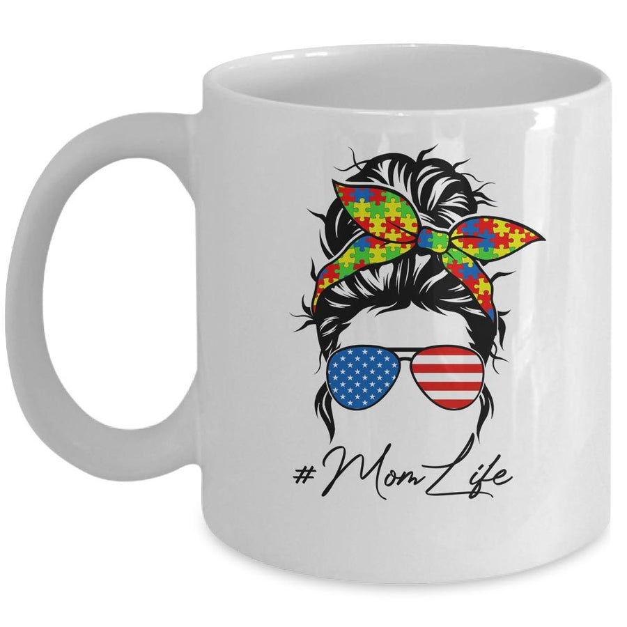 Autism Awareness Mom Life Proud Mom Messy Women Mothers Day Mug-Coffee Mug-Mug-White