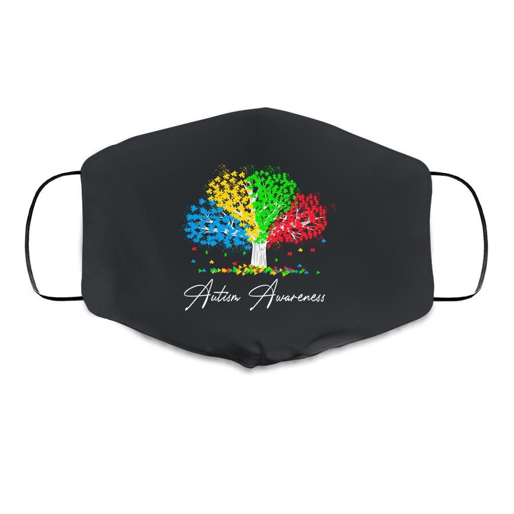 Autism Awareness Rainbow Tree Grow Your Awareness Cloth Face Mask-Cloth Face Mask-Cloth Face Mask-Black