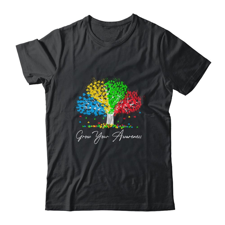 Autism Awareness Rainbow Tree Grow Your Awareness Hand Drawn-T-Shirt & Hoodie-Classic T-Shirt-Black