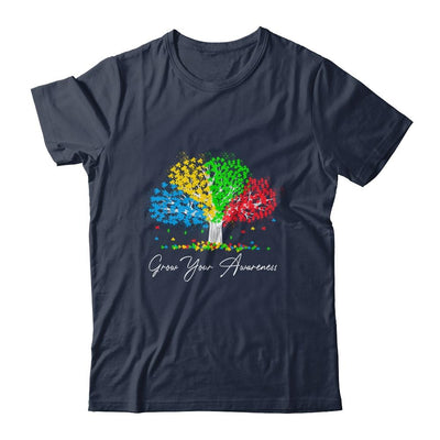 Autism Awareness Rainbow Tree Grow Your Awareness Hand Drawn-T-Shirt & Hoodie-Classic T-Shirt-Navy