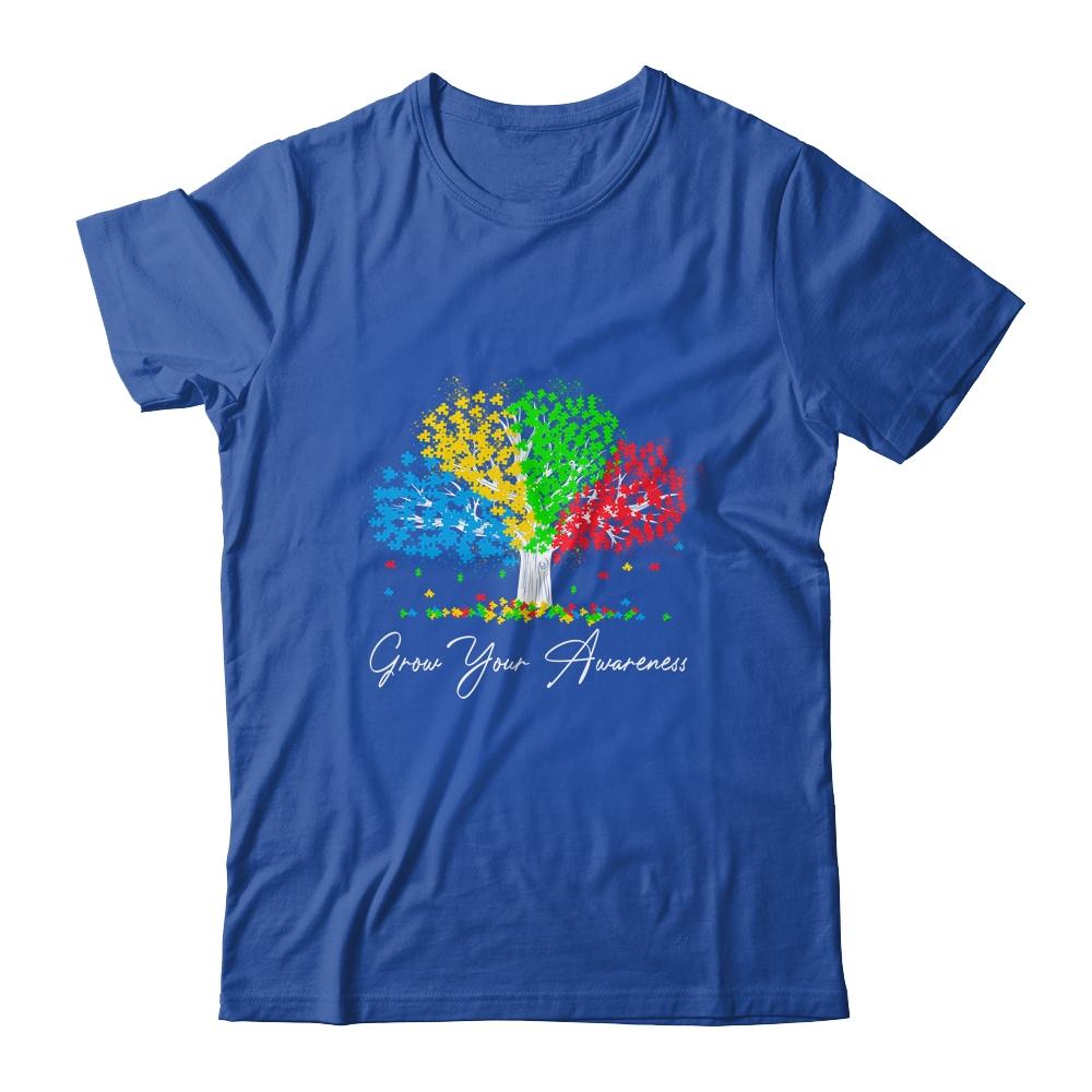 Autism Awareness Rainbow Tree Grow Your Awareness Hand Drawn-T-Shirt & Hoodie-Classic T-Shirt-Royal