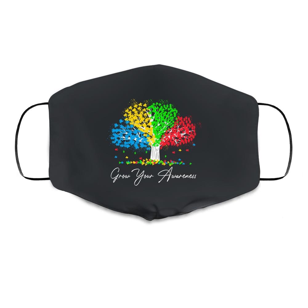 Autism Awareness Rainbow Tree Grow Your Awareness Hand Drawn Cloth Face Mask