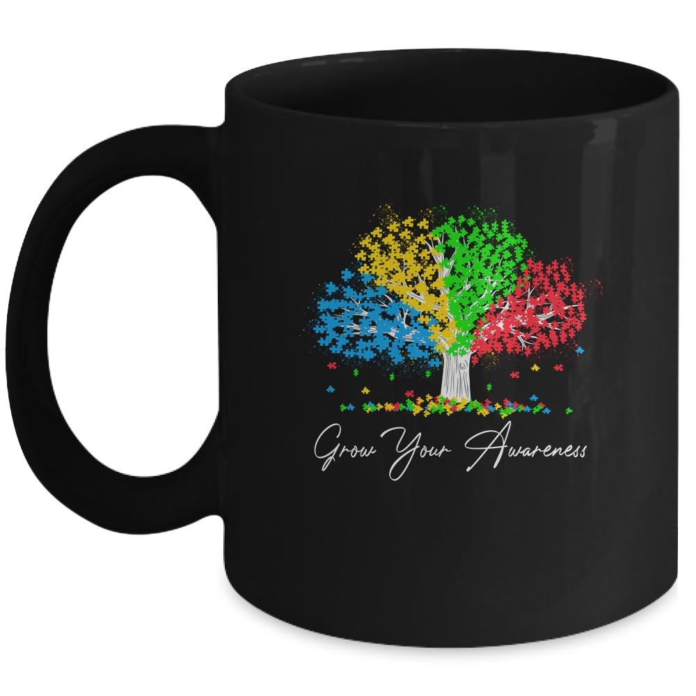 Autism Awareness Rainbow Tree Grow Your Awareness Hand Drawn Mug-Coffee Mug-Mug-Black
