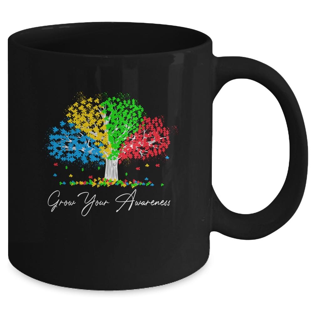 Autism Awareness Rainbow Tree Grow Your Awareness Hand Drawn Mug-Coffee Mug-