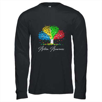 Autism Awareness Rainbow Tree Grow Your Awareness-T-Shirt & Hoodie-Long Sleeve T-Shirt-Black