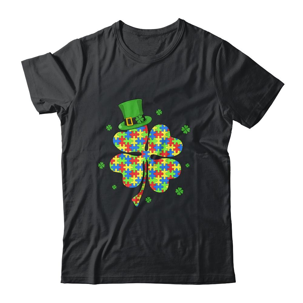 Autism Awareness Shamrock Wearing Leprechaun Hat St Patricks-T-Shirt & Hoodie-Classic T-Shirt-Black