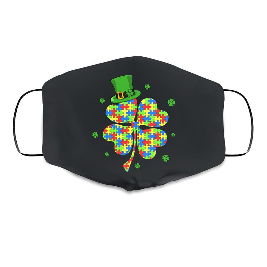 Autism Awareness Shamrock Wearing Leprechaun Hat St Patricks Cloth Face Mask-Cloth Face Mask-Cloth Face Mask-Black