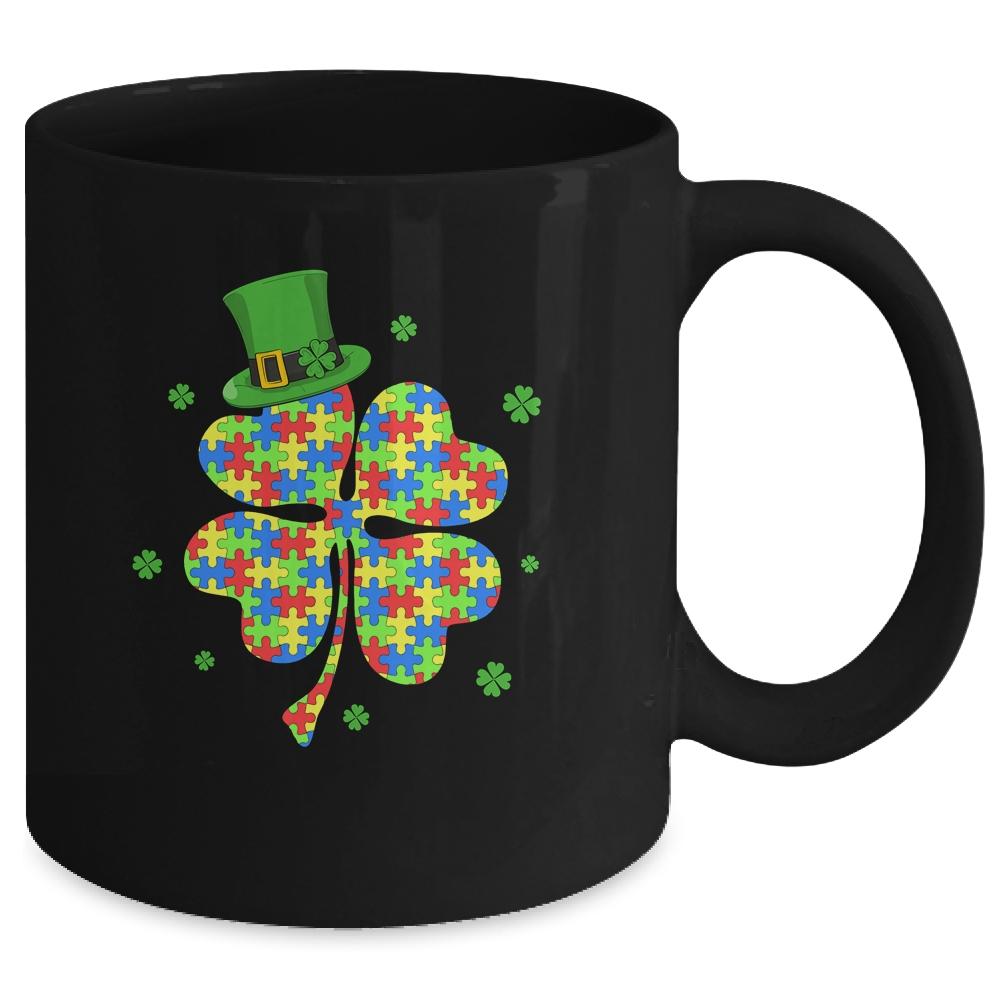 Autism Awareness Shamrock Wearing Leprechaun Hat St Patricks Mug-Coffee Mug-