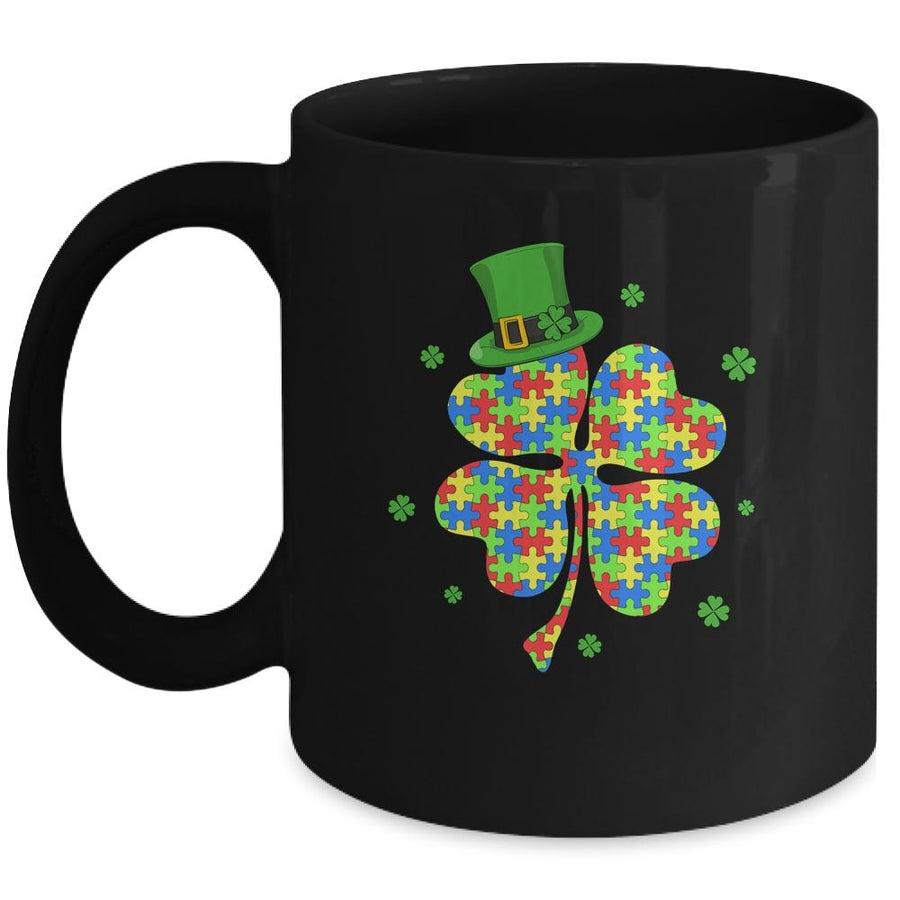 Autism Awareness Shamrock Wearing Leprechaun Hat St Patricks Mug-Coffee Mug-Mug-Black