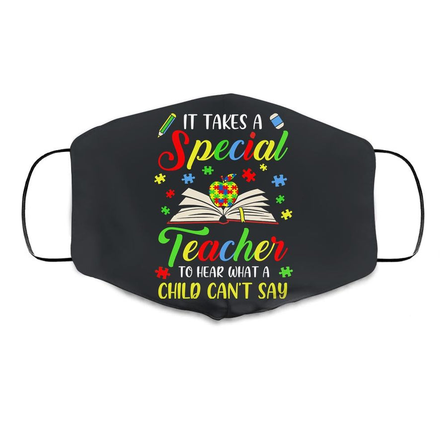 Autism Awareness Teacher It Takes A Special Teacher Cloth Face Mask-Cloth Face Mask-Cloth Face Mask-Black