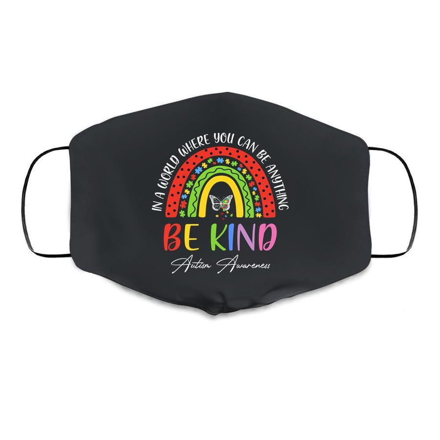 Autism Daughter Son Child Mom Be Kind Rainbow Cloth Face Mask-Cloth Face Mask-Cloth Face Mask-Black