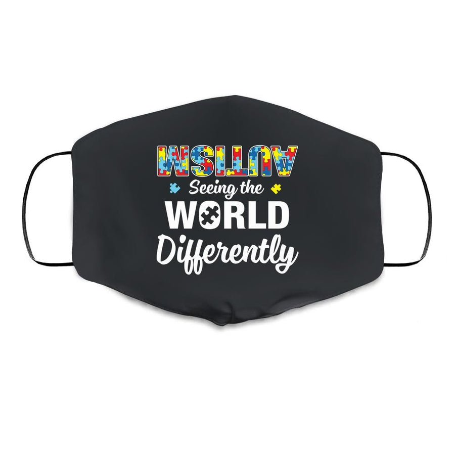 Autism Seeing The World Differently Upside Autism Awareness Cloth Face Mask-Cloth Face Mask-Cloth Face Mask-Black