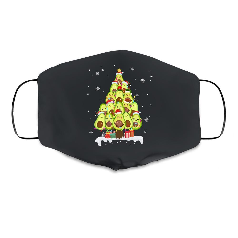Avocado Tree Christmas Light Funny Christmas Vegans Gifts Cloth Face Mask-Cloth Face Mask-Cloth Face Mask-Black