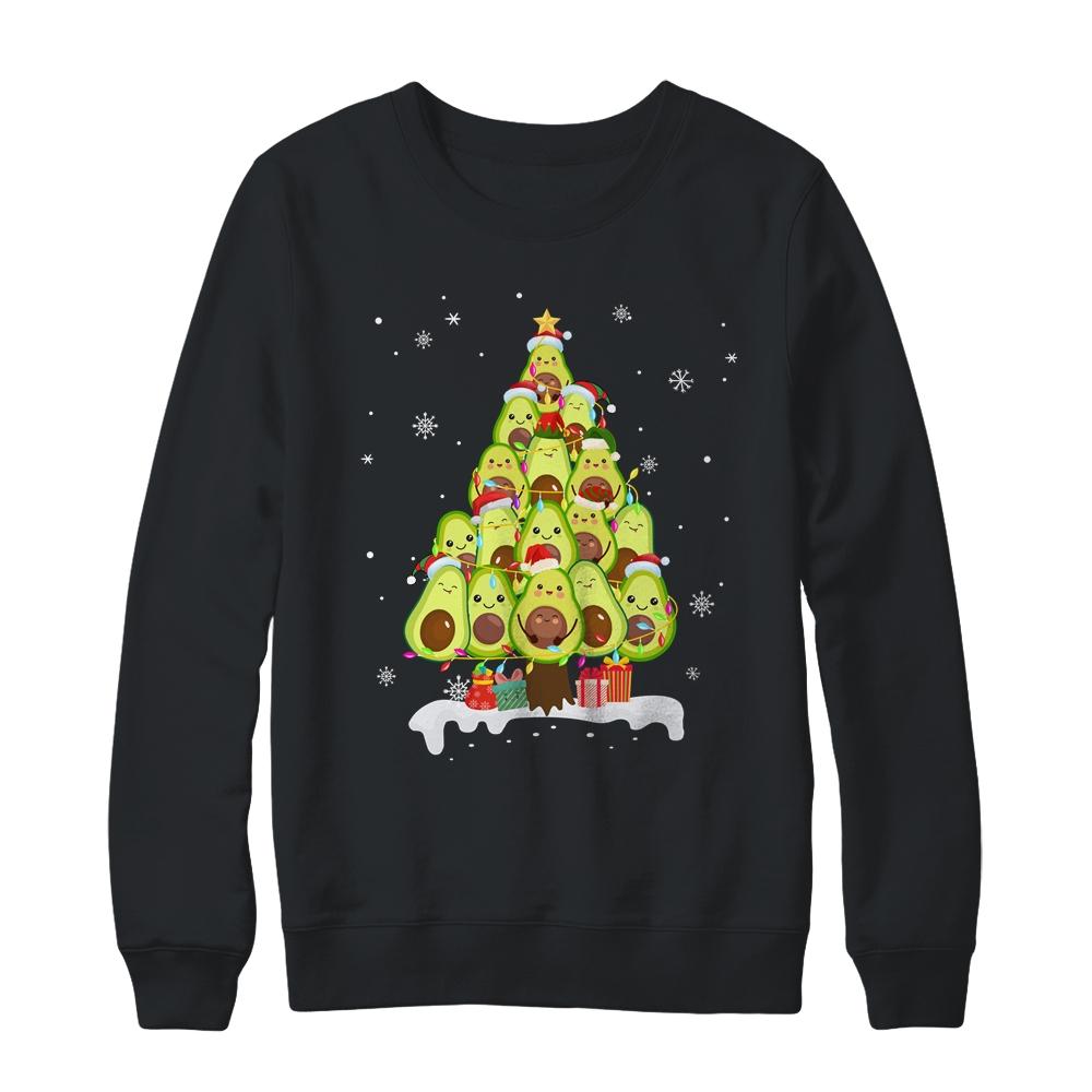 Avocado Tree Christmas Light Funny Christmas Vegans Gifts-T-Shirt & Sweatshirt-Crewneck Sweatshirt-Black