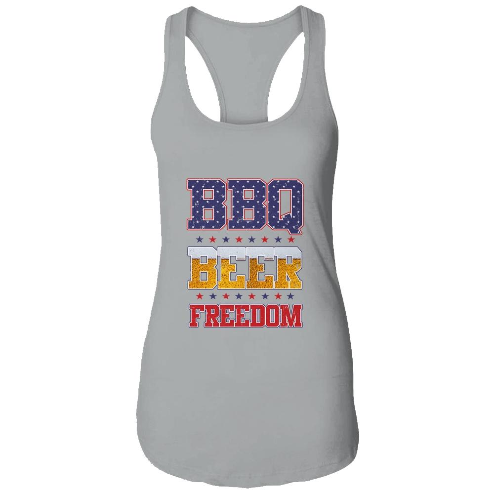 BBQ Beer Freedom America USA Party 4th of July-T-Shirt & Tank Top-Women's Ideal Racerback Tank-Heather Grey