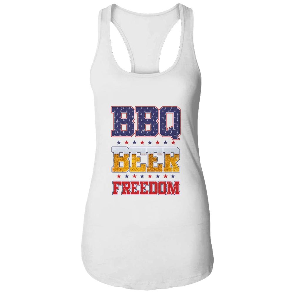 BBQ Beer Freedom America USA Party 4th of July-T-Shirt & Tank Top-Women's Ideal Racerback Tank-White