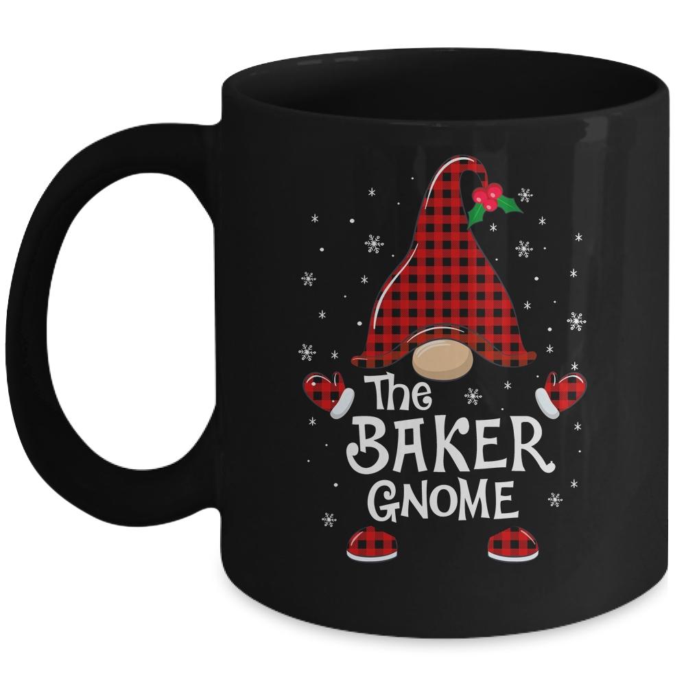 Baker Gnome Buffalo Plaid Matching Christmas Pajama Gift Mug-Coffee Mug-Mug-Black