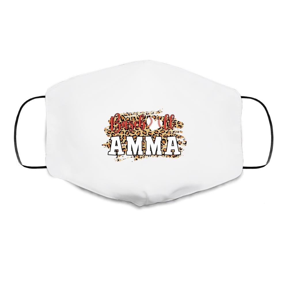 Baseball Amma Leopard Funny Softball Mother's Day Cloth Face Mask-Cloth Face Mask-Cloth Face Mask-White