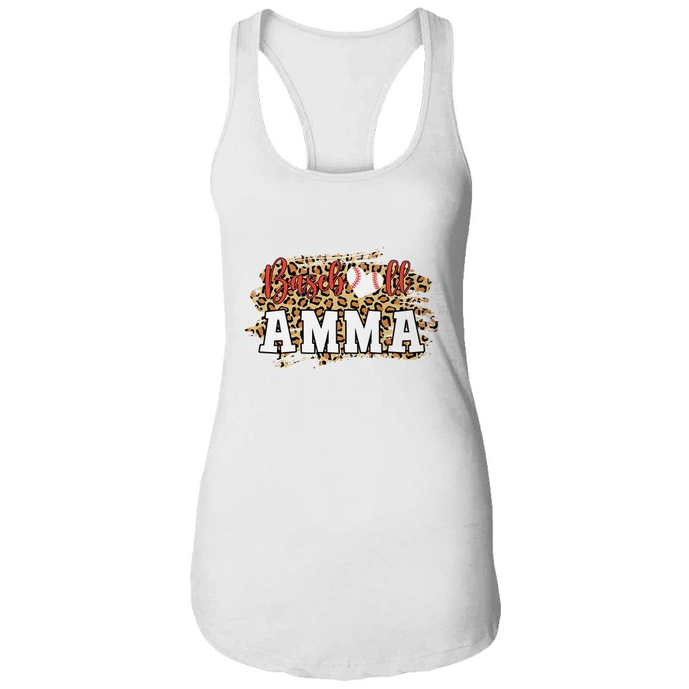 Baseball Amma Leopard Funny Softball Mother's Day-T-Shirt & Tank Top-Women's Ideal Racerback Tank-White
