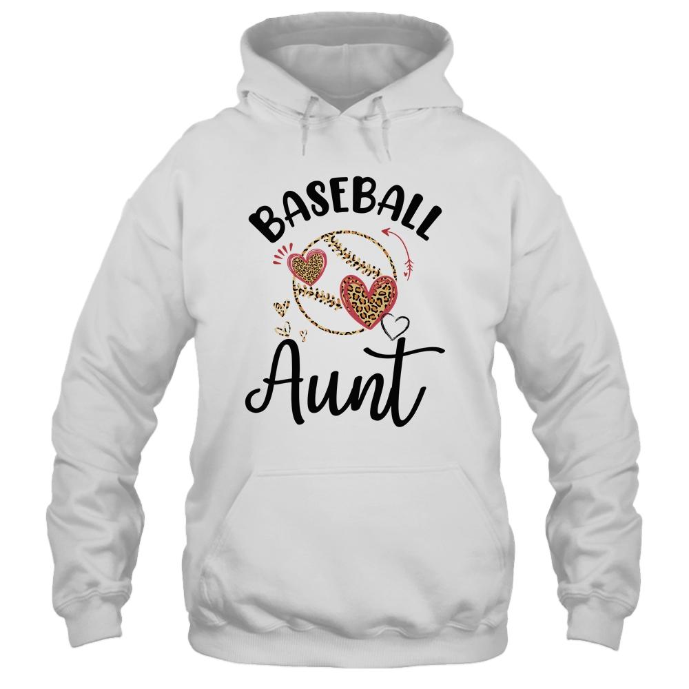 Baseball Aunt Leopard Heart Love-T-Shirt & Tank Top-Pullover Hoodie-White