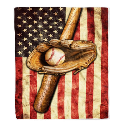 Baseball Blanket American Flag Bat And Glove Printed 3D Soft Kids Men Women Birthday Christmas Customized Fleece Blanket-Blanket-Fleece Blanket-30 x 40 Inches - Baby Size