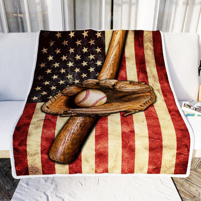 Baseball Blanket American Flag Bat And Glove Printed 3D Soft Kids Men Women Birthday Christmas Customized Fleece Blanket-Blanket-