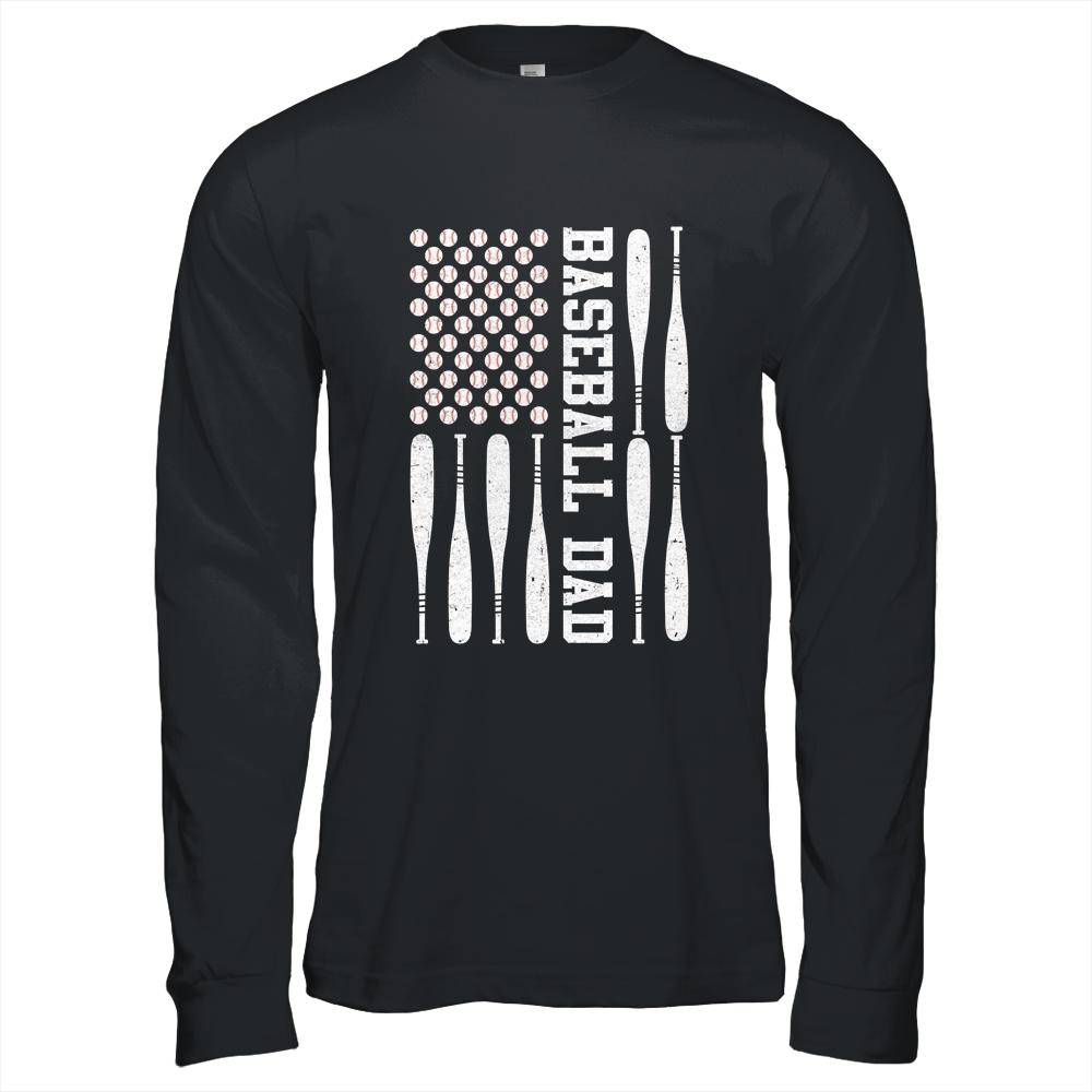 Baseball Dad Vintage USA American Flag Father's Day-T-Shirt & Hoodie-Long Sleeve T-Shirt-Black