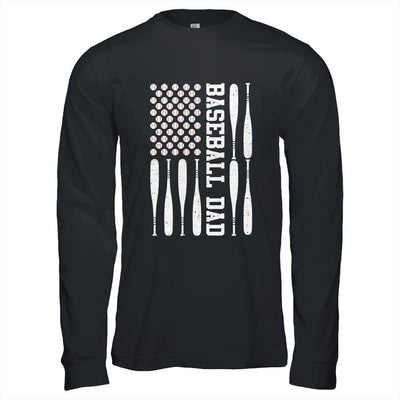 Baseball Dad Vintage USA American Flag Father's Day-T-Shirt & Hoodie-Long Sleeve T-Shirt-Black