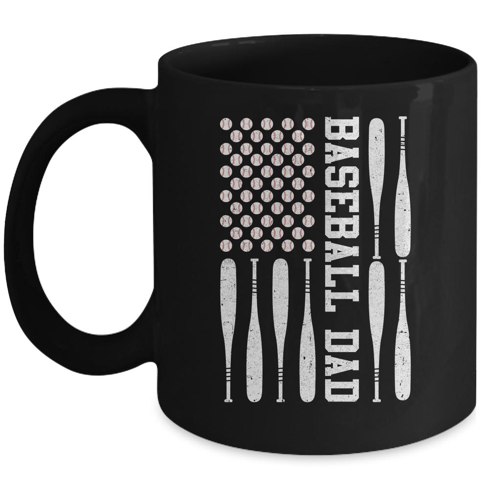 Baseball Dad Vintage USA American Flag Father's Day Mug-Coffee Mug-Mug-Black