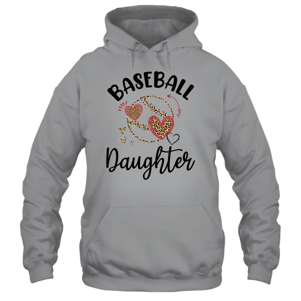 Baseball Daughter Leopard Heart Love-T-Shirt & Tank Top-Pullover Hoodie-Sport Grey