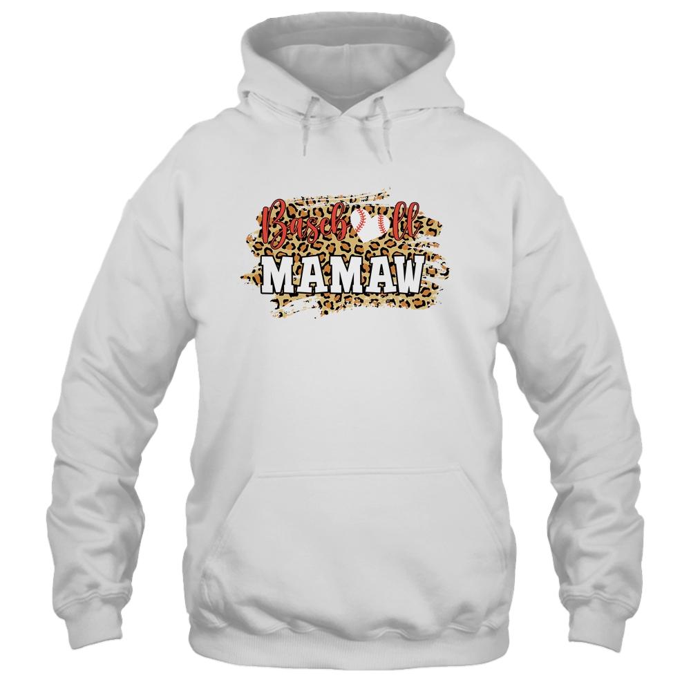 Baseball Mamaw Leopard Funny Softball Mother's Day-T-Shirt & Tank Top-Pullover Hoodie-White