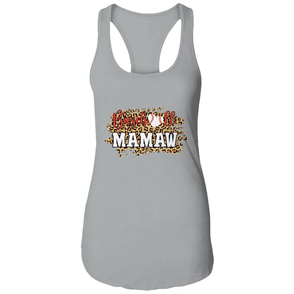 Baseball Mamaw Leopard Funny Softball Mother's Day-T-Shirt & Tank Top-Women's Ideal Racerback Tank-Heather Grey