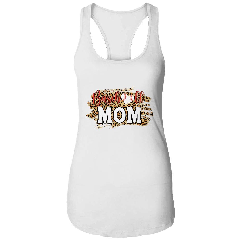 Baseball Mom Leopard Funny Softball Mother's Day-T-Shirt & Tank Top-Women's Ideal Racerback Tank-White