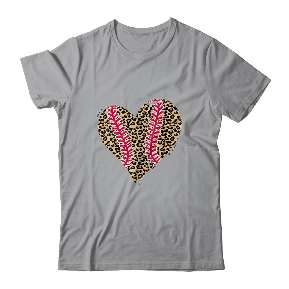 Baseball Mom Leopard Heart Funny Softball Mom Mother's Day-T-Shirt & Tank Top-Classic T-Shirt-Sport Grey