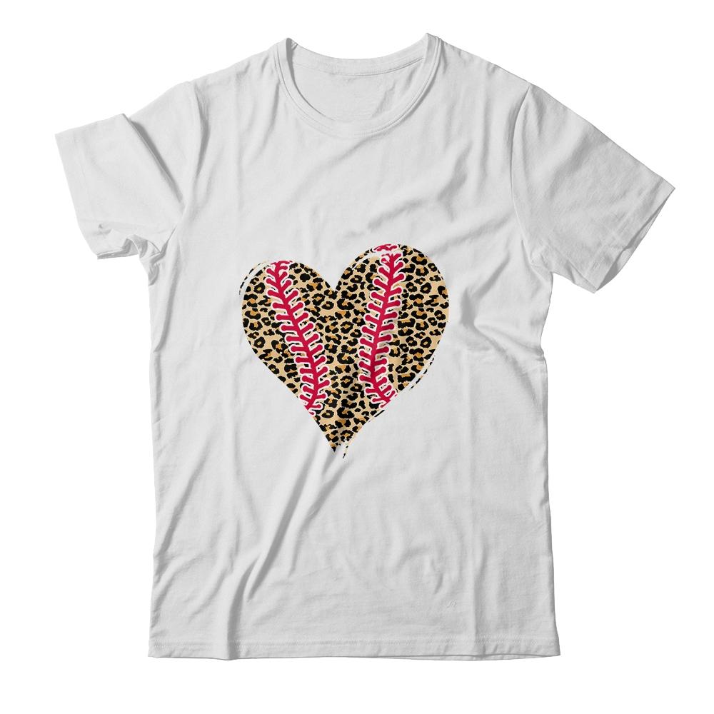 Baseball Mom Leopard Heart Funny Softball Mom Mother's Day-T-Shirt & Tank Top-Classic T-Shirt-White
