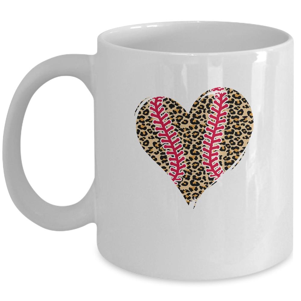 Baseball Mom Leopard Heart Funny Softball Mom Mother's Day Mug-Coffee Mug-Mug-White
