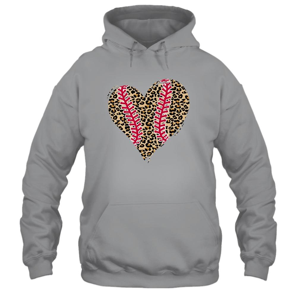 Baseball Mom Leopard Heart Funny Softball Mom Mother's Day-T-Shirt & Tank Top-Pullover Hoodie-Sport Grey