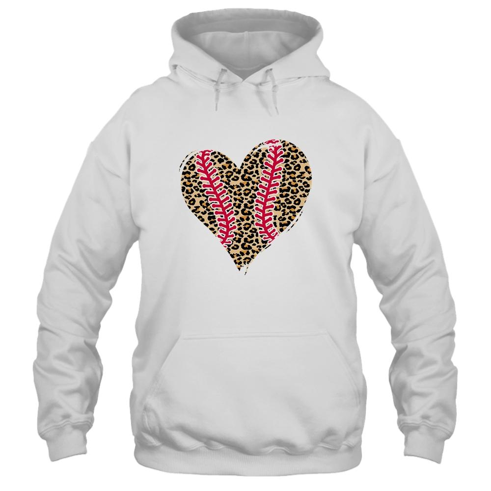 Baseball Mom Leopard Heart Funny Softball Mom Mother's Day-T-Shirt & Tank Top-Pullover Hoodie-White