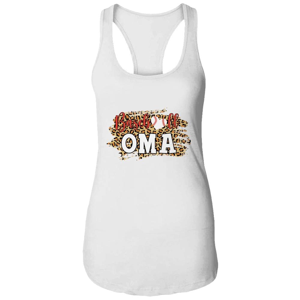 Baseball Oma Leopard Funny Softball Mother's Day-T-Shirt & Tank Top-Women's Ideal Racerback Tank-White