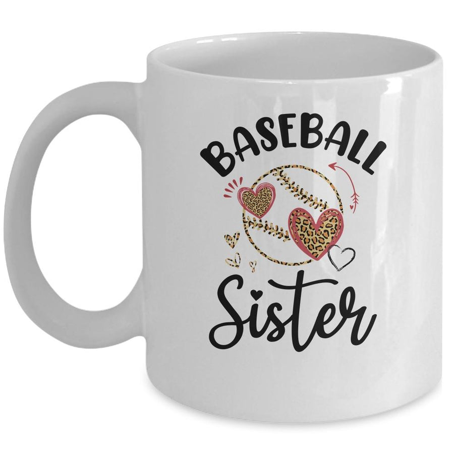 Baseball Sister Leopard Heart Love Mug-Coffee Mug-Mug-White