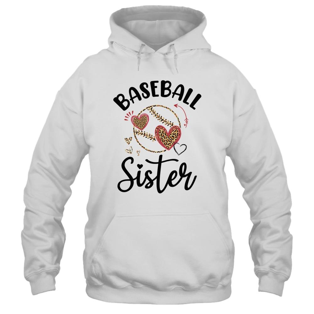 Baseball Sister Leopard Heart Love-T-Shirt & Tank Top-Pullover Hoodie-White