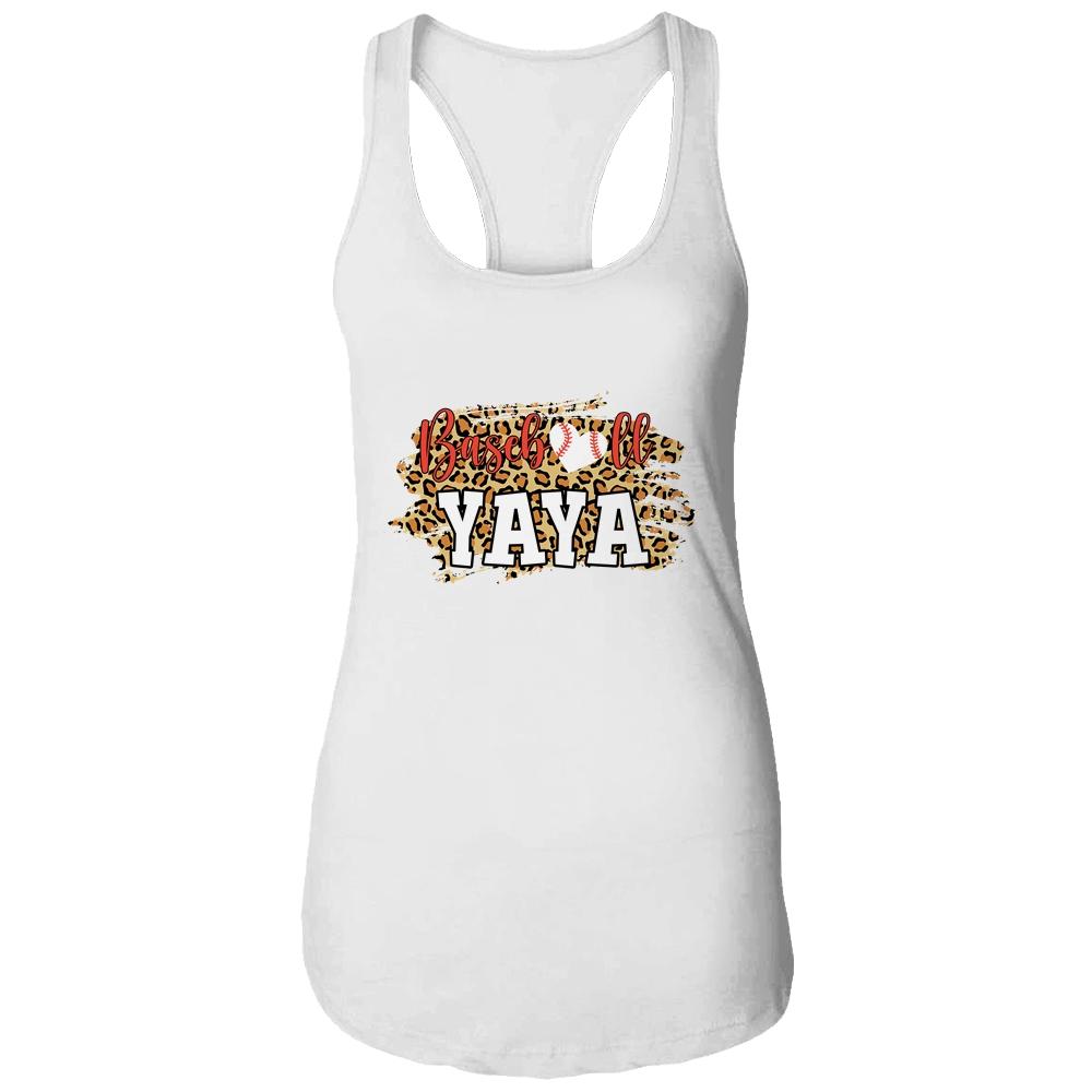 Baseball Yaya Leopard Funny Softball Mother's Day-T-Shirt & Tank Top-Women's Ideal Racerback Tank-White