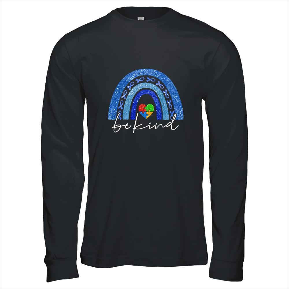 Be Kind Autism Awareness Month Rainbow Puzzle-T-Shirt & Hoodie-Long Sleeve T-Shirt-Black