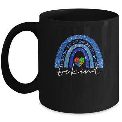 Be Kind Autism Awareness Month Rainbow Puzzle Mug-Coffee Mug-Mug-Black