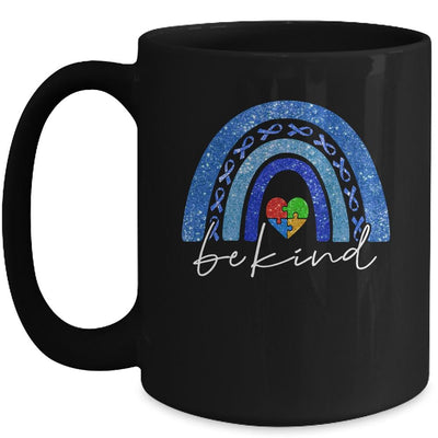 Be Kind Autism Awareness Month Rainbow Puzzle Mug-Coffee Mug-Mug-Black