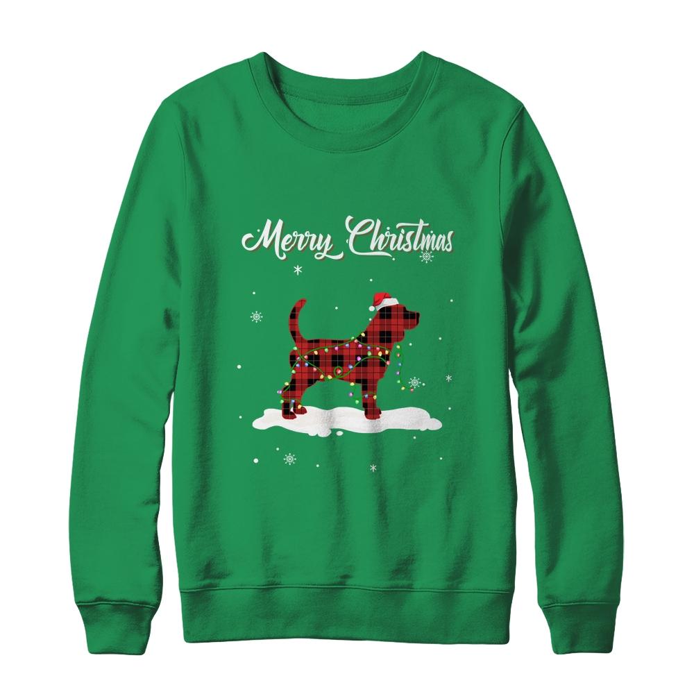 Beagle Christmas Red Plaid Dog Lover Pajama Family Gift-T-Shirt & Sweatshirt-Crewneck Sweatshirt-Irish Green