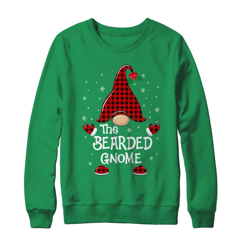 Bearded Gnome Buffalo Plaid Matching Christmas Pajama Gift-T-Shirt & Sweatshirt-Crewneck Sweatshirt-Irish Green