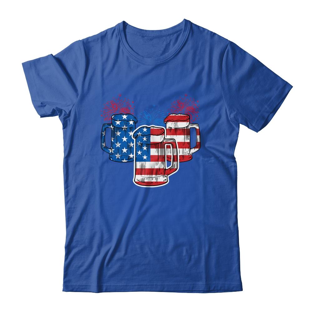 Beer American Flag 4th Of July Men Women Merica USA-T-Shirt & Tank Top-Classic T-Shirt-Royal
